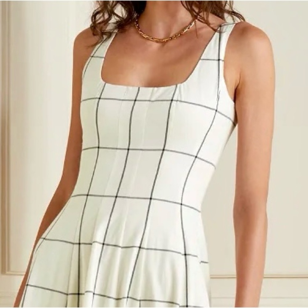 🌺🎉HP🎉🌺 NWOT Staud Wells Maxi Dress Ivory Plaid - Picture 3 of 16